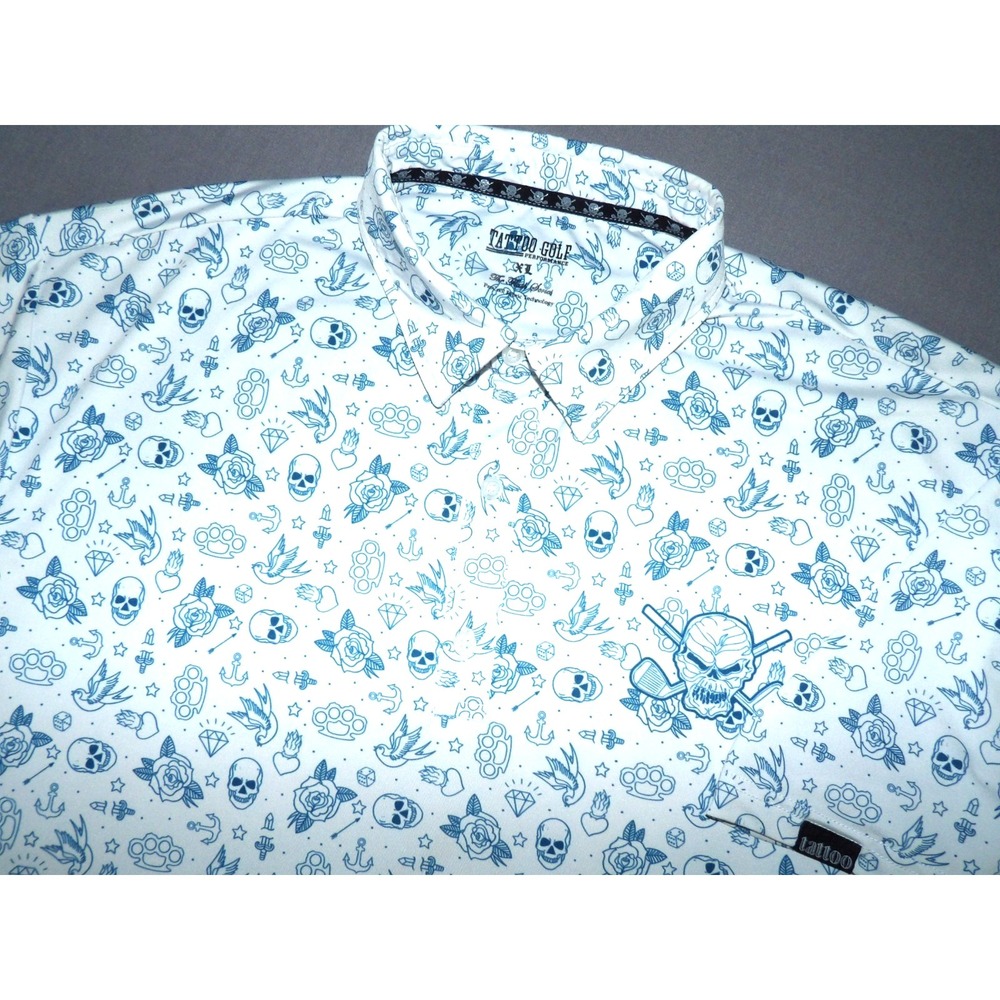 Tattoo Golf Performance Short Sleeved Stretch Graphic Print Polo Shirt Men's XL